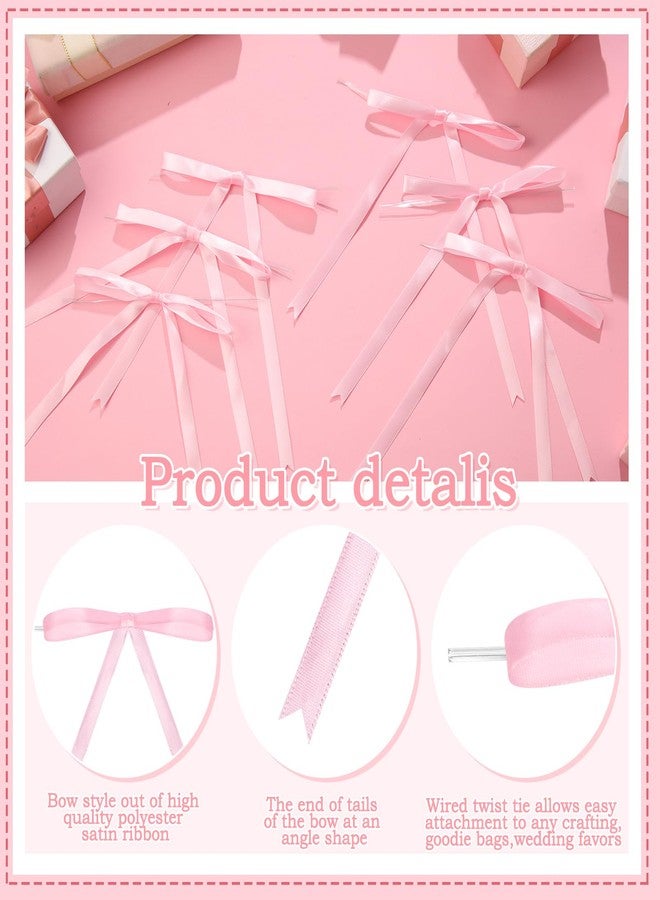 ProSuites 60 Pcs Pink Twist Tie Bows Pink Bows for Cake Decorating, Satin Ribbon Bows for Crafts Treat Bags Gift Wrapping, 5 x 7 Inch - Image 2